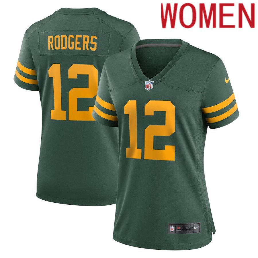 Women Green Bay Packers 12 Aaron Rodgers Nike Green Alternate Game Player NFL Jersey